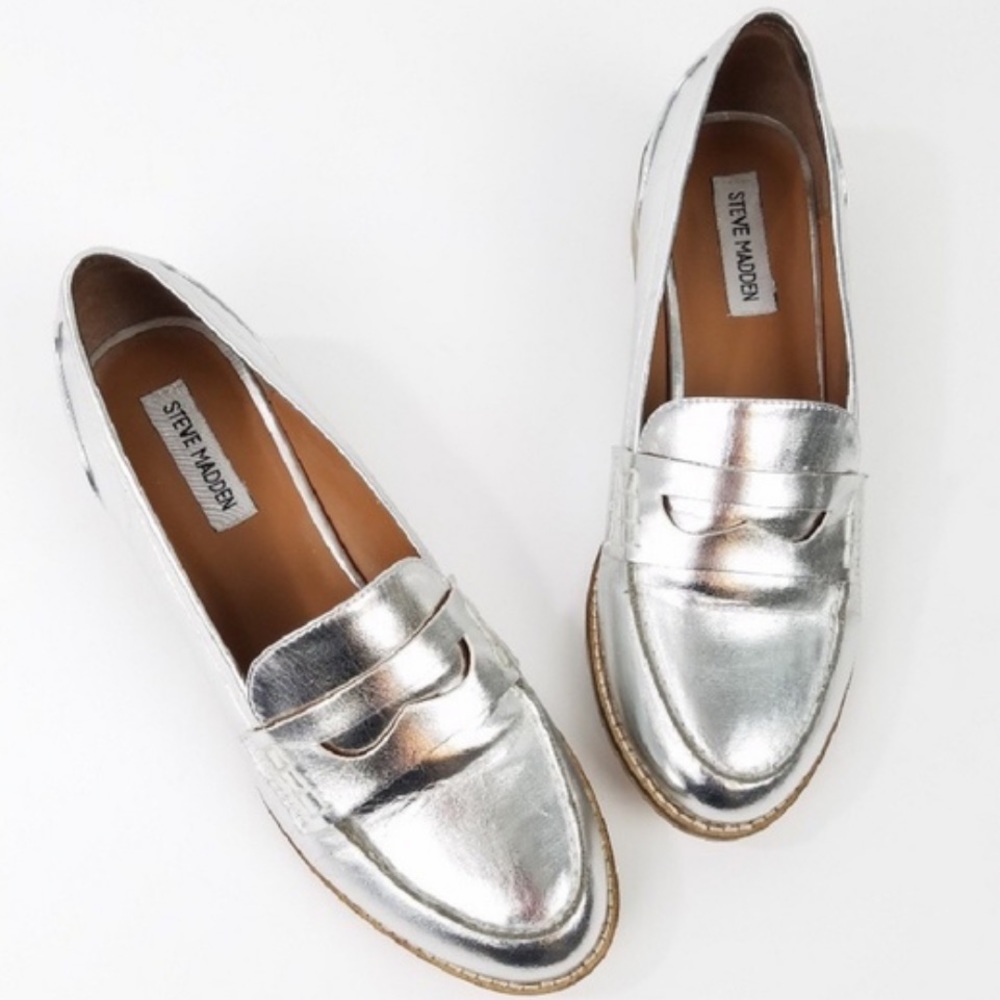 Steve Madden Silver Loafers